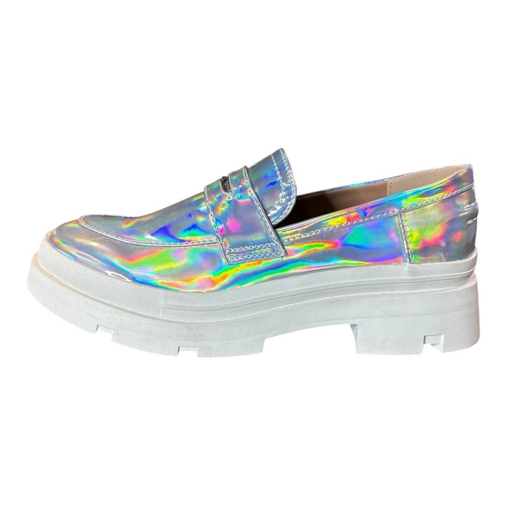 Steve Madden Lawrence Holographic Platform Loafers Chunky Silver Kids 5 Womens 7